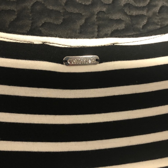 SOLD -Calvin Klein Blk/Wh Striped Dress w/chrome arm details - Picture 5 of 5